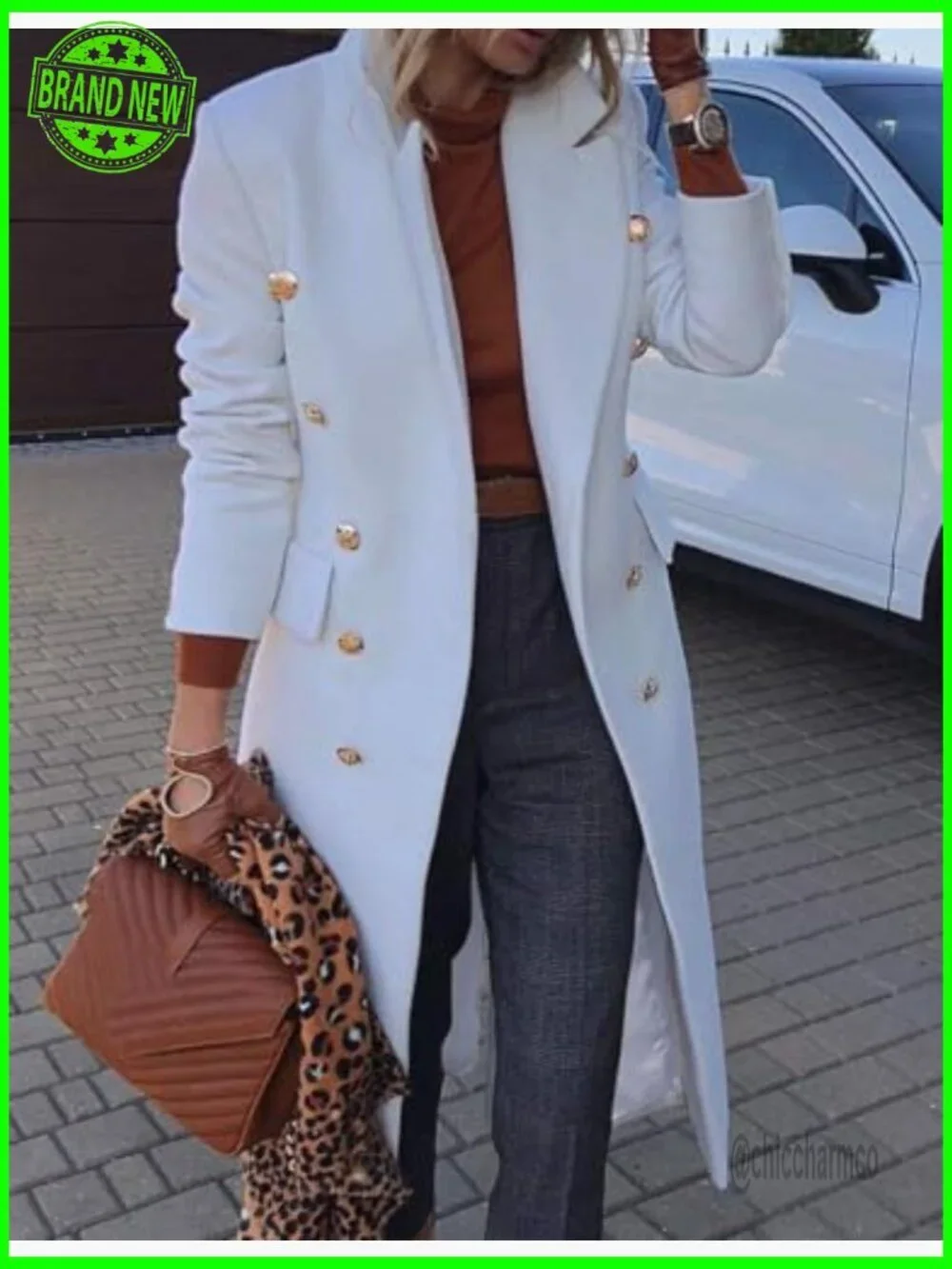 Double Breasted Long Wool Blend Trench Coat Peacoat